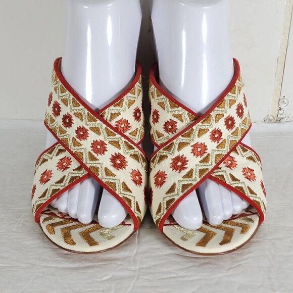 ASH Women's Adel 38 US7-7,5 Multicolor Embroidered Chunky Heels Mule Sandals - Picture 4 of 13